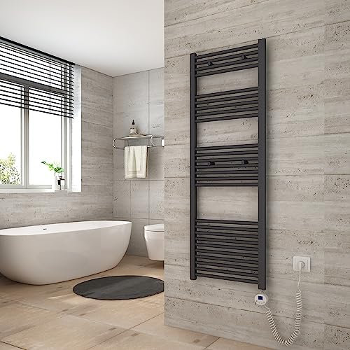 Heilmetz Scaldasalviette elettrico antracite 140x50 cm,Radiatore elettrico con termostato digitale e funzione Timer per asciugamani,Asciugatore elettrico per asciugamani,600 W