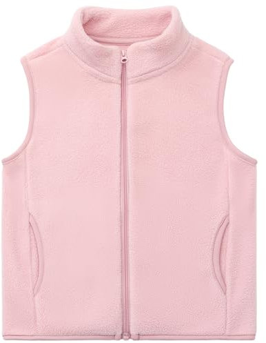 ANIMQUE Bambino Bambini Pile Polare Gilet Adulti Giacca Senza Maniche Colletto in Piedi Antivento Cerniera Caldo Cappotto Solido Genitore-Bambino Leggero Capispalla Tops, Rosa 110