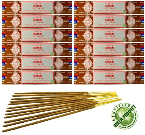 12x Räucherstäbchen Satya Verschiedene Düfte, 20cm | Insgesamt 120 Sticks (Moschus)
