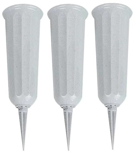 Bayli 3er Set Grabvase aus Kunststoff mit Erdspieß | Friedhofsvase in Grau | Grabsteckvase | frostsicher Steckvase für Grab | wetterfeste Blumenvase für Friedhof | witterungsbeständiger Grabschmuck