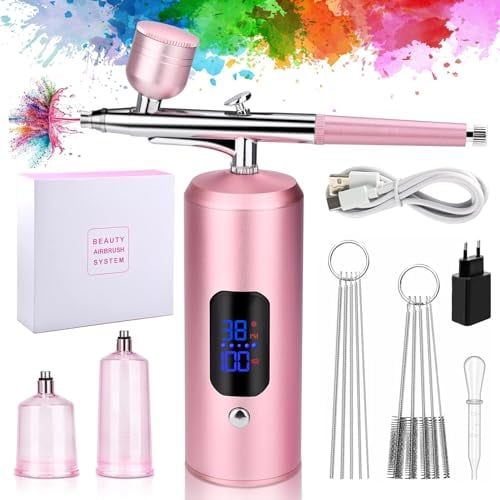 Daakro Airbrush Set, Spritzpistole mit Kompressor 38PSI Kabelloses Airbrush-Kit,Mini wiederaufladbare kosmetische Airbrush,Kuchendekoration, Nagelkunst, Tattoos, und Gesichtsbemalung
