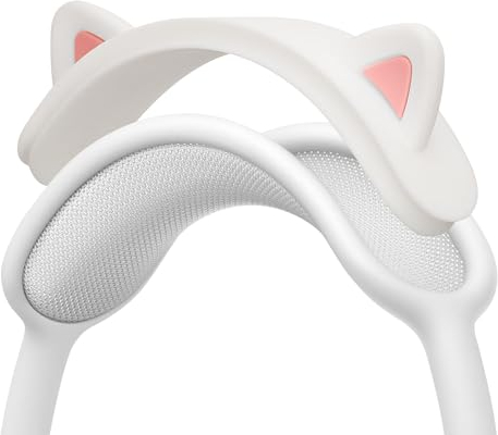 kwmobile Cat Ear Headphone Cover Compatible with Apple AirPods Max Headphones - Silicone Headband Covers - Cute Gaming Accessories - White/Dark Pink