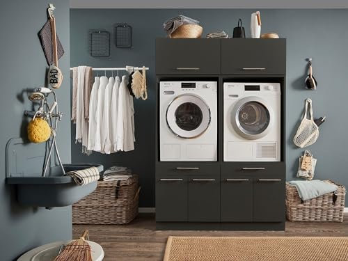 möbelando Waschmaschinenumbauschrank >LAUNDREEZY< in anthrazit - 135x200x67,5 (BxHxT)