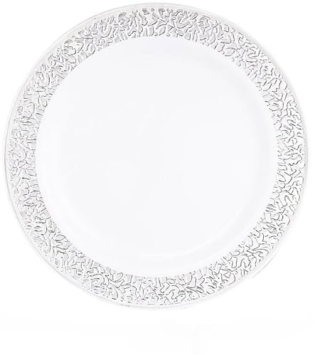 25 pièces assiettes en plastique réutilisables doré-19 cm/26 cm assiettes à salade en plastique dur pour apéritifs/dîners petites/grandes assiettes rondes en plastique pour les fêtes(19cm,argent)
