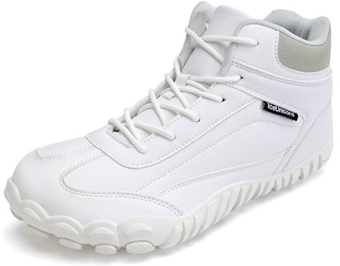 IceUnicorn Barefoot Shoes Winter Warm Lined Winter Boots Winter Shoes Women Men, White leather, 7 UK