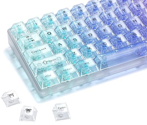 HITIME XVX Clear Keycaps, Clear White Keycaps 60, 65, 75, 100 Percent, Glass Ceramic Custom Key Cap Set, 124 Keys, Cherry Profile, Gloss, Style