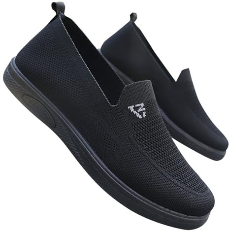 Generico Scarpe Ginnastica Donna Bianche Rosa Danza Scarpe Primavera ed Estate Uomo Scarpe Sportive Fondo Piatto Maglia Leggera Traspirante Slip On Comodo Colore Scarpe da Donna Sportive (Black, 40)