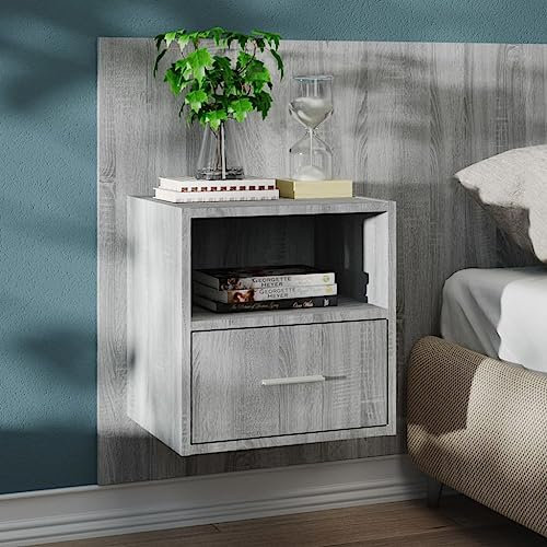 FUDUGEHMIOFWFJJ nachttisch,nachttische,nachttisch boxspringbett,Wand-Nachttisch Grau Sonoma HolzwerkstoffGeeignet für Schlafzimmer Wohnzimmer Lagerung
