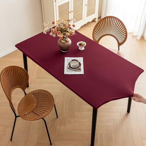 Rechteckige Tischdecke, weich, hoch dehnbar, für Esstisch, Küche, Tischschutz, wasserdichte Tischdecke mit elastischem Rand, abwischbar (Rot, 70 x 120 cm)