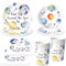 pekifaves Juego de vajilla de fiesta Espacio, platos de fiesta de astronauta para 10 invitados, vajilla de cumpleaños infantil, platos desechables, vasos de papel, servilletas, accesorios de fiesta