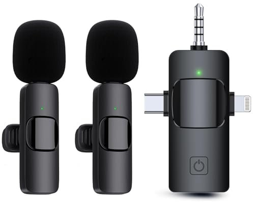 Wireless Lavalier Microphone for Smartphones,Android,Camera–Mini Wireless 2.4GHz Clip-On Mic,Plug-and-Play,Professional Microphone for YouTube,TikTok,Streaming,Interview–No Bluetooth Required (2 Mics)