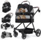 Hundewagen Faltbarer 3-in-1 für Kleine Hunde & Katzen bis 15kg Haustier Buggy mit Sicherheitsleinen, Stoßdämpfung, Ein-Pedal-Bremse, Netzfenstern&Stauraum, Leicht Klappbar für Reisen&Spaziergänge