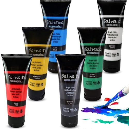 PLAYZOCO Pintura Acrílica Satinada, Apta para Artistas Principiantes Niños Manualidades, Usar sobre Lienzo, Madera, Cerámica, Porex, Tela, Secado rápido, Colores Satinados, Pack 6 botes de 75 ml