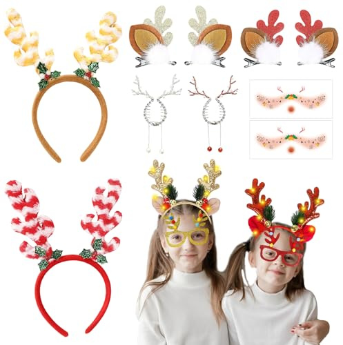 GAROMIA Weihnachts Stirnband mit LED 2 Rentier Haarreif Weihnachten Beleuchtete Stirnbänder Weihnachts haarreif Geweih Haarreif weihnachtshaarreifen Weihnachten Weihnachtsbedarf für Erwachsene