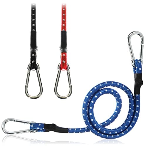 com-four® 3X Gummispanner - Gepäckspanner mit weißen Streifen - Spannseil mit Karabiner Haken - Spanngummis für Fahrrad, Auto, Gepäck (80cm - 3 Stück - bunt)
