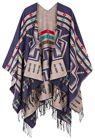 Urban GoCo Damen Poncho Stola Bohe Quaste Schal (#1navy blau)