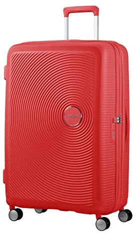 American Tourister Soundbox - Hartschalenkoffer 77 cm Groß - Trolley Koffer mit 4 Rollen, TSA-Schloss, Erweiterbar & Leicht - 97/110 L - Rot (Coral Red)