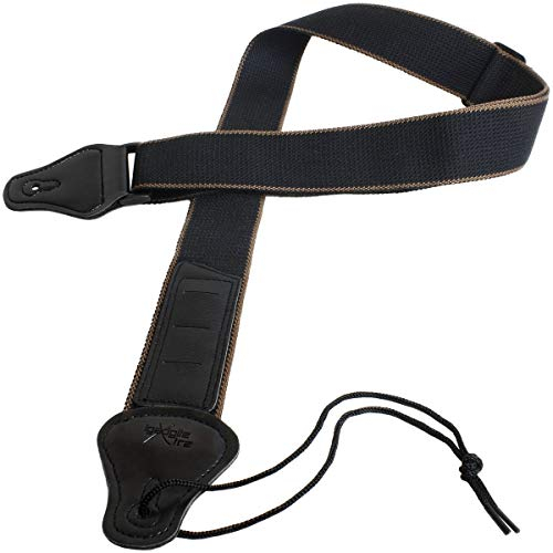 igadgitz Xtra U6989 - Baumwolle Gitarrengurt Guitar Strap Gitarrengurt E-gitarre Gitarrenband mit PU Lederenden - Schwarze/Braune Kantenlinien