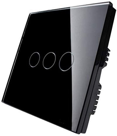 KONOQ Glass Panel Touch Light Switch - DIMMER Light Switch (3 Gang / 1 Way, Black)
