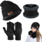 PERFETSELL Wintermütze Set Warm Strickmütze Beanie Winter Mütze Fleece Haube Damen Herren Loop Schal Nackenwärmer und Touchscreen-Handschuhe für Winter Outdoor Sport (Schwarz)