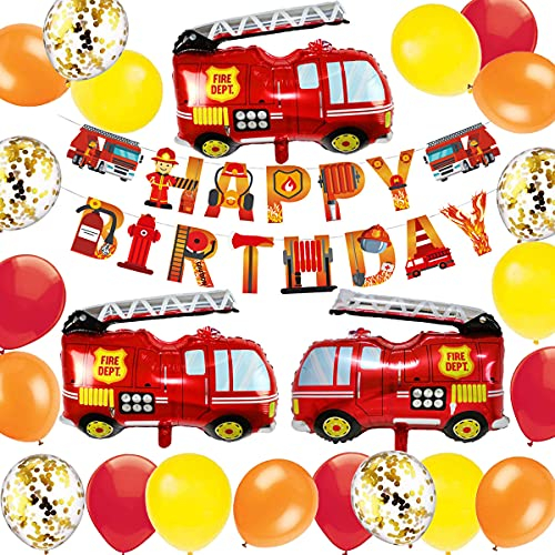 Kindergeburtstag Feuerwehrauto Deko Junge kindergeburtstag deko Feuerwehrmann Geburtstagsfeier Dekoration Folien Luftballon Happy Birthday Banner Geburtstag Deko