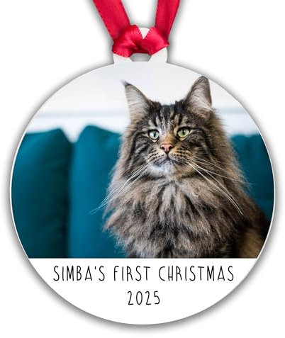 Personalised Cat's First Christmas Photo Bauble, Kitten Cat or Pet Xmas Tree Decoration