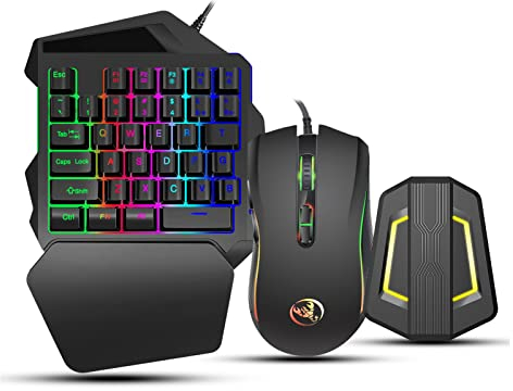 Yunseity Einhand-Tastatur und -Maus-Kombination, Kabelgebundene 35 Tasten PUBG Mobile Gaming Halbe Tastatur und Maus, RGB-LED-Tastatur mit Hintergrundbeleuchtung, für