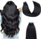 AGMITY Tape Extensions Echthaar, Tief Schwarz 20 Stück/Packung 50g 45cm Remy Invisible Seidig Gerade Nahtlos Glattes Haar Echthaar Extensions Tape in(45cm #1 Tief Schwarz)