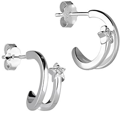 Treuheld® 2-Reihige 925 Sterling Silber Creolen-Ohrstecker mit Stern