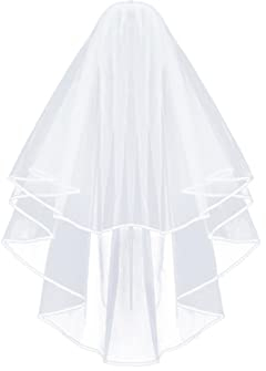 Brautschleier,schleier braut,Schleier kurz Brautschleier Tüll Hochzeit Kurzer Schleier Satinkante mit Kamm für Hochzeit Junggesellinnenabschied Party