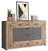 xonox.home - Sideboard Freno 160x90x40 cm in grau Nb Absetzung Nox Oak Nb - Kommode Stauraumschrank Anrichte - modern, geräumig und funktional