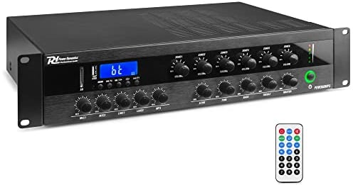 Power Dynamics PDW500MP3 Multi Zone Amplifier 500W Class-D – 6 Zones, Bluetooth, USB, SD, FM, 100V Line, Commercial PA System, Rack Mountable