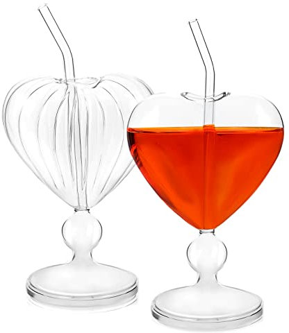 Cabilock Herz-glasbecher-set 2-teilig Kristall-cocktailgläser Mit Strohhalmen Herz-weingläser Für Romantische Anlässe
