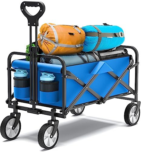 Folding Wagon, Wagon for Camping Shopping Sports (Blue)