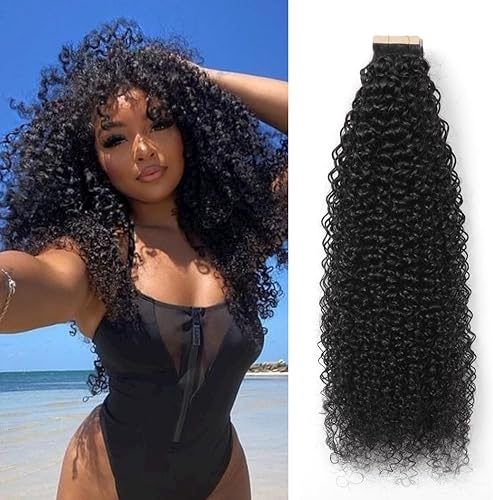 YDDM Schwarze Frauen tape extensions echthaar schwarz Kinky Curly Tape in haarverlängerung echthaar tapes unsichtbare extensions echthaar tape extensions echthaar 26 Zoll 60 stück 150G