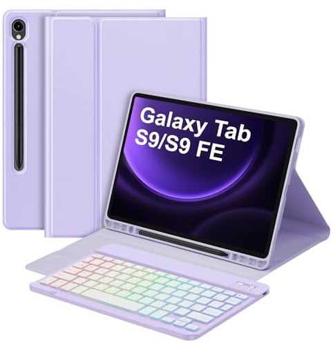 Bettdow for Samsung Galaxy Tab S10 FE 10.9 2025 Keyboard Case, UK Layout Detachable Wireless Backlit Keyboard with Case for Galaxy Tab S10 FE/Tab S9 FE 10.9 Inch/Tab S9 11 Inch, Purple