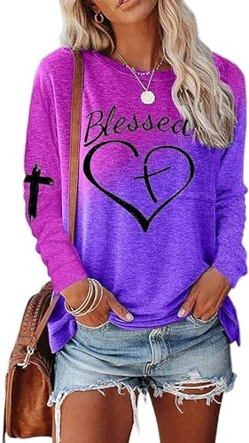 Blessed Girl Shirts For Women Womens Christian Sweatshirts Blessed Shirt Religious Shirts For Women Inspirational Sweatshirts Blessed Girl Shirts For Women Christian Crewneck Sweatshirt Purple