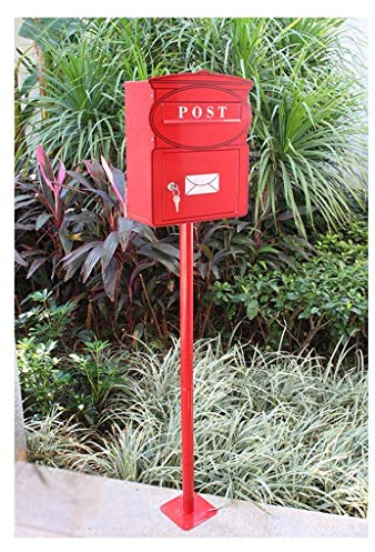 Cassetta postale, cassette delle lettere di sicurezza American Elegance di grande capacità con serratura con 2 chiavi per parete esterna, matrimonio (Colore: Rosso, Dimensioni: B-31.9×15×139.5cm)