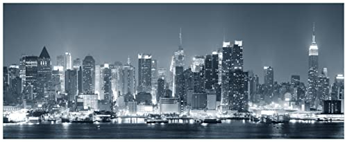 Wallario selbstklebendes Poster - New York Skyline - Schwarz Weiß Blau, Aufkleber in Premiumqualität, Klebefolie Größe: 50 x 125 cm