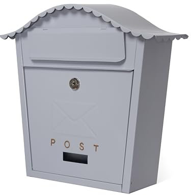 Assorted Collections Wall Mounted Post Box Contemporary Design Large Letterbox Lockable 2 Keys Iron Weatherproof Mailbox Easy To Install - Grey, 35.5 x 26 x 10 cms