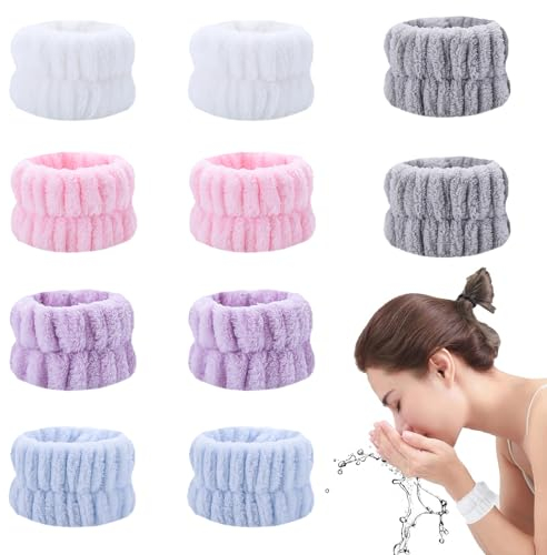 5 Paar Schweißband Handgelenk, Elastisches Mikrofaser Gesicht Wasch Kosmetik Handgelenk Waschband Schweißbänder Makeup Handgelenk Gesichtshautpflege Wristband (Weiß/Rosa/Himmelblau/Grau/Lila)