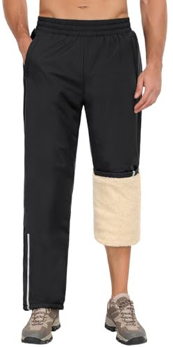 UMIPUBO Pantalon Imperméable Homme Doublé Polaire Pantalon Randonnée Coupe-Vent Pantalon Pluie Moto Velo Chaud Pantalon de Jogging Ski Travail avec Bandes Réfléchissantes pour Sport Outdoor (Noir, L)