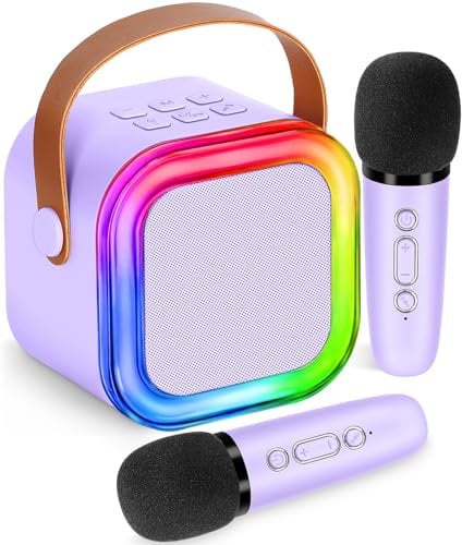 Karaoke Machine for Kids Adults, Mini Wireless Karaoke Microphone Portable Bluetooth Speaker Player with Sponge Covers Gifts Toys for Girls 4, 5, 6, 7, 8, 9, 10 +Year Old Birthday Home Party (Purple)