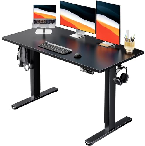 HUANUO Electric Standing Desk, Whole Piece Desktop, Adjustable Height Computer Desk, 4 Height Memory Settings, Sit Stand Up Desk for Home Office, 48 x 24, Black