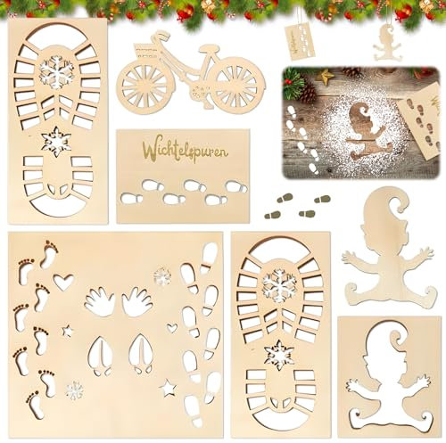 WYFDZZP 7 PCS Wichtel Schablone, Wichtelschablone Fußabdrücke, Wichtel Schablone Fenster, Wichtel Schablone Schneespray Fenster, Wichtel Zubehör, Wichtel Fußabdrücke für Böden,Glass fenster Door Floor