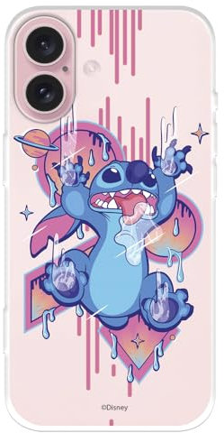 Official Disney Stitch Graffiti Compatible iPhone 16 Case to Protect Your Phone Transparent Flexible with Official License of Lilo & Stitch