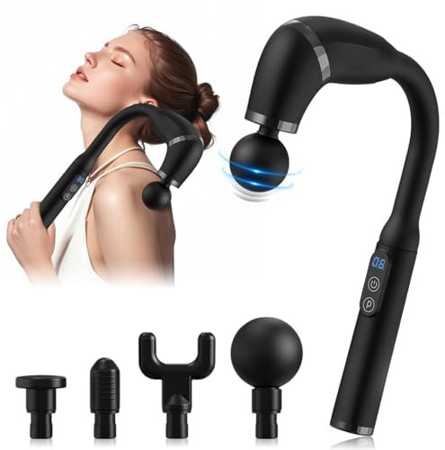 Aolawco U-förmige Massagepistole, Rückenmassagegerät 4 Massageköpfen, Massage Gun mit LCD für Schmerzlinderung Deep Tissue Body Massager, Faszien Muskelmassagepistole für Nacken, Schulter, Bein
