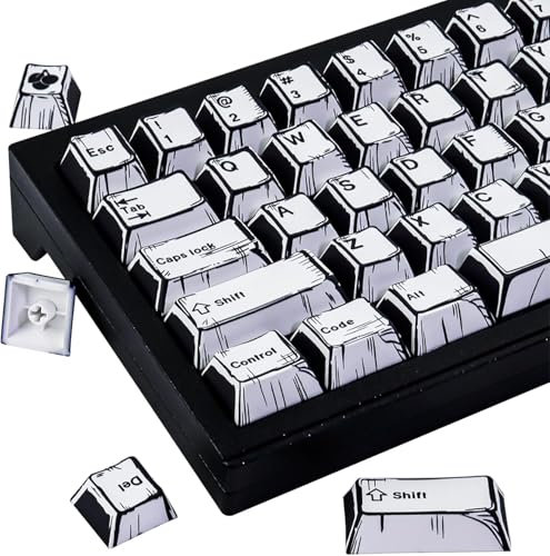 PBT Keycaps 78 Keys Double Shot Manga White Dye Sublimation Classic Custom Keycap Cherry Profile Keycaps for Cherry Gateron MX Swithes Mechanical Keyboards