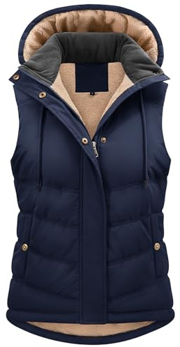 heekpek Gilet Donna Invernale Termico Imbottito Gilet in Pile Corto Piumino Senza Maniche con Cappuccio Giubbotto Smanicato con Cerniera e Tasche, Blu marino, S