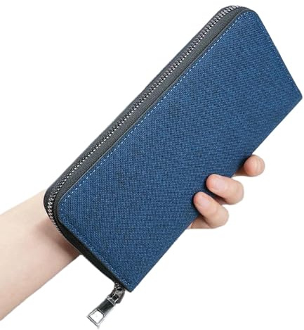MTMHFPER Portefeuilles pour Hommes Long Portefeuille Grande Capacité Multi - Card Slot Canvas Wallet Tote Bag Holder-Long Bleu